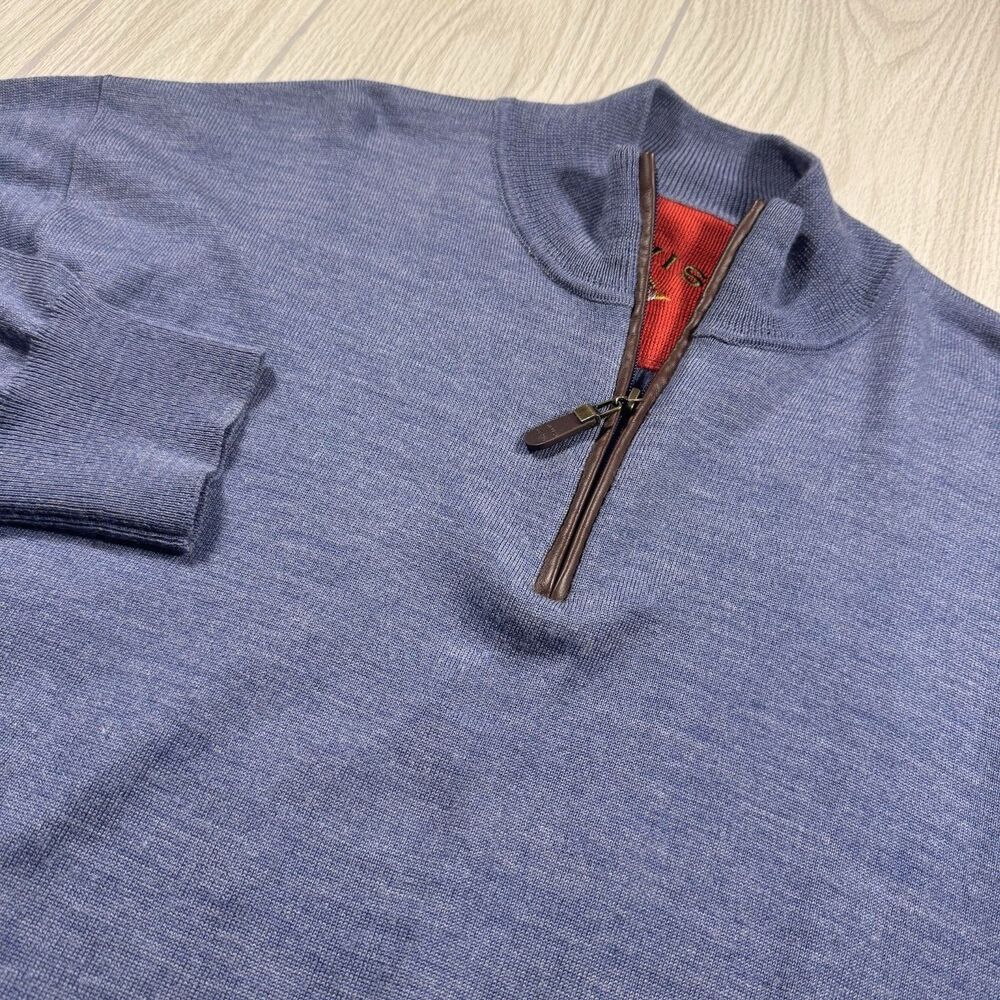 Orvis 100% Merino Wool 1/4 Zip Sweater Men’s XL Blue Soft Preppy Grandpa Core